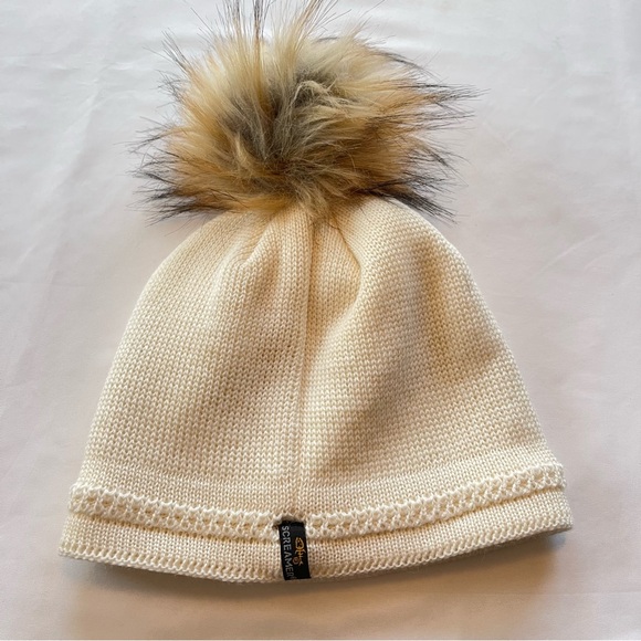 Breck/Screamer Ivory Knit Hat Beanie Cap PomPom Wool Acrylic Blend Warm, Lined - Picture 3 of 14
